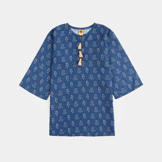 Teens Girls Poly Lawn Printed 2Pcs Rangrez-Blue
