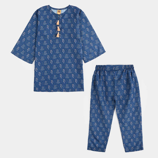 Teens Girls Poly Lawn Printed 2Pcs Rangrez-Blue