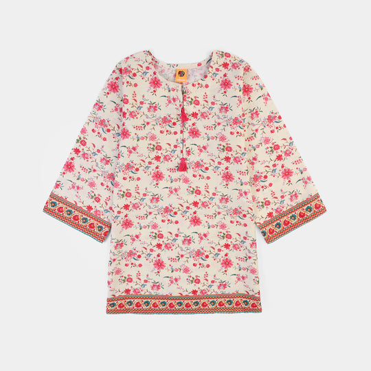 Girls Cotton Slub Printed 2Pcs Rose-Multi