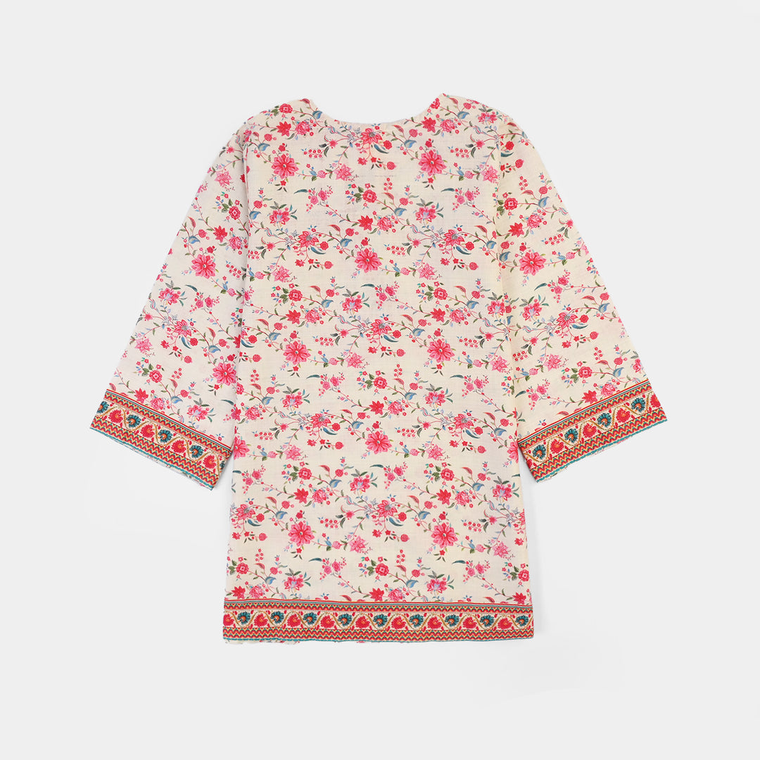 Girls Cotton Slub Printed 2Pcs Rose-Multi