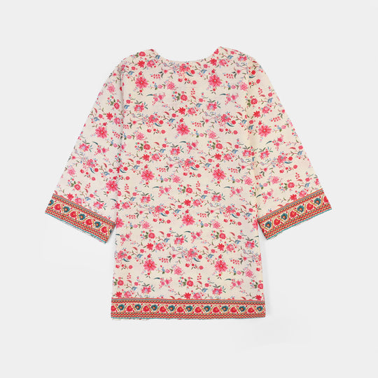 Girls Cotton Slub Printed 2Pcs Rose-Multi