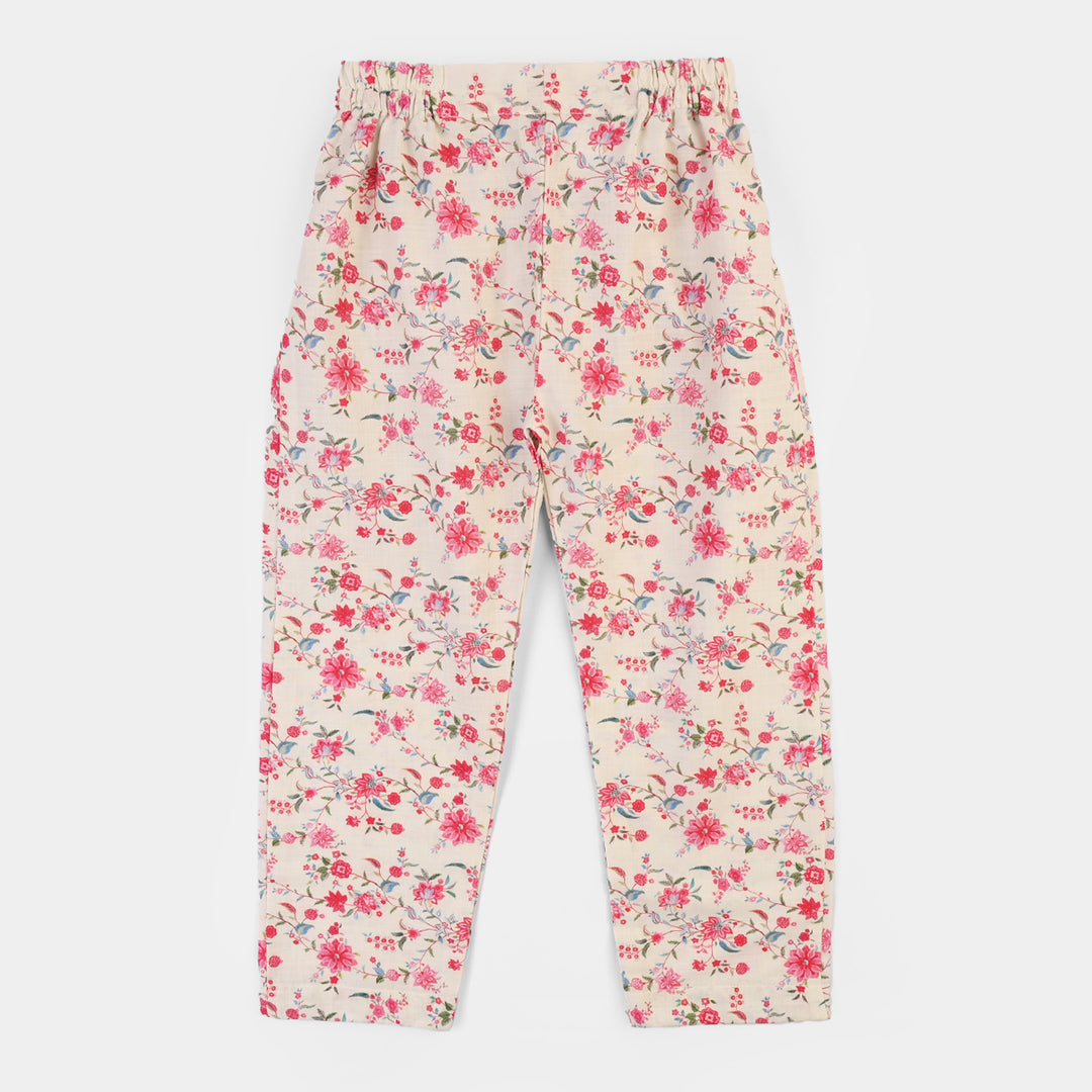 Girls Cotton Slub Printed 2Pcs Rose-Multi