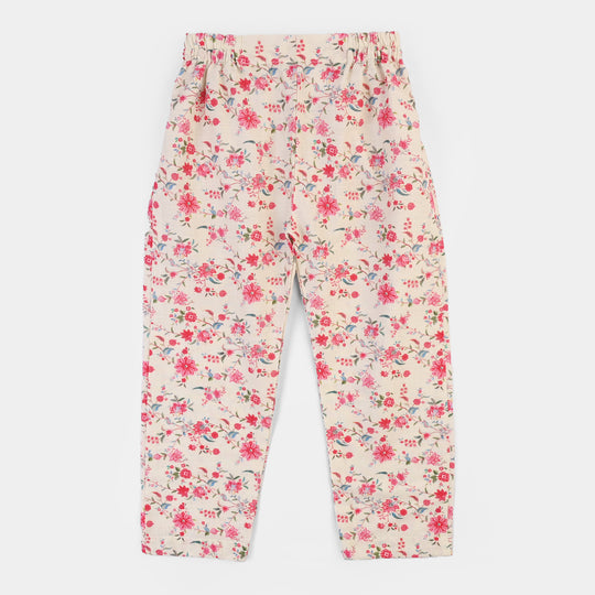 Girls Cotton Slub Printed 2Pcs Rose-Multi