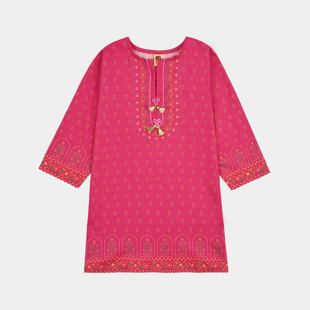 Girls Cotton Slub Printed 2pcs Lily-Shock.Pink