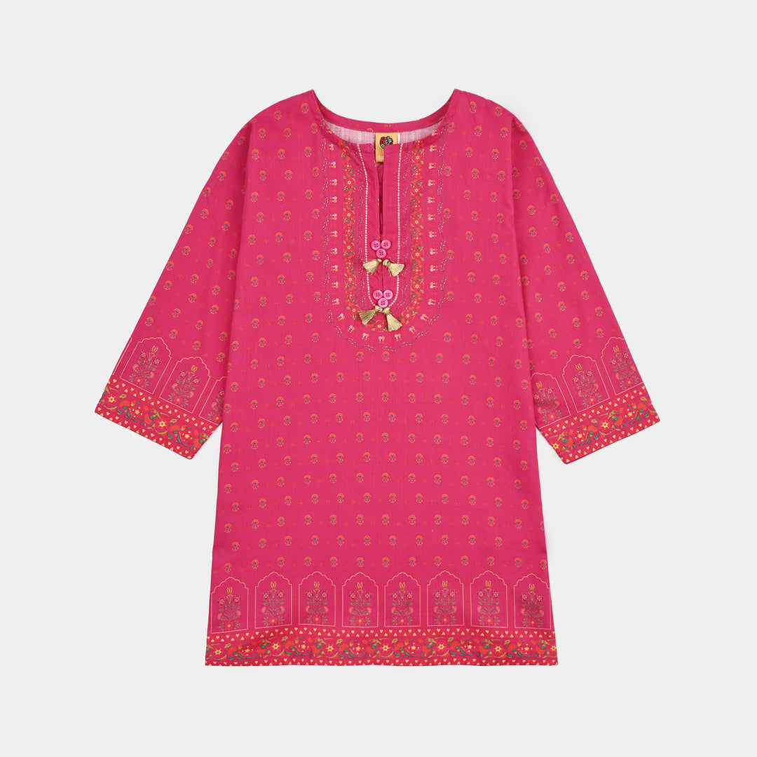 Girls Cotton Slub Printed 2pcs Lily-Shock.Pink