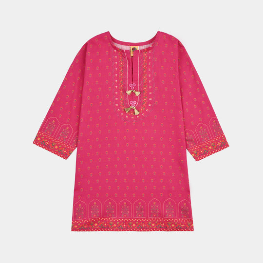 Girls Cotton Slub Printed 2pcs Lily-Shock.Pink