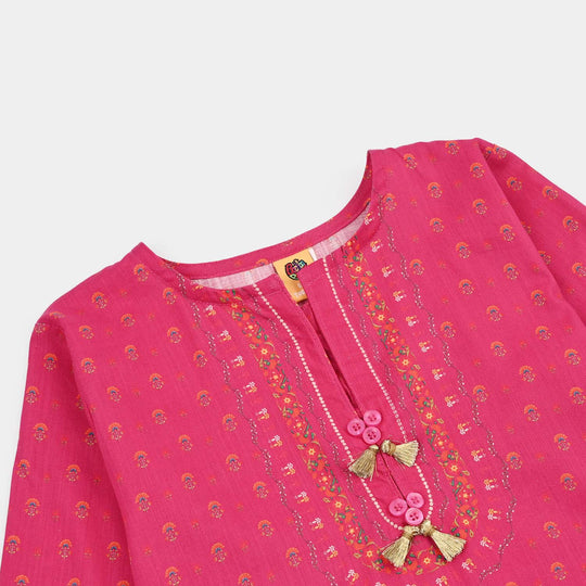 Girls Cotton Slub Printed 2pcs Lily-Shock.Pink