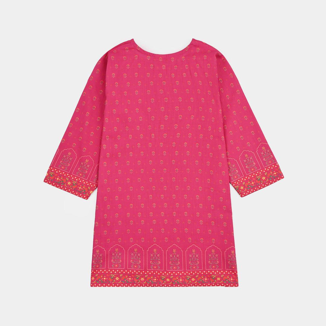 Girls Cotton Slub Printed 2pcs Lily-Shock.Pink