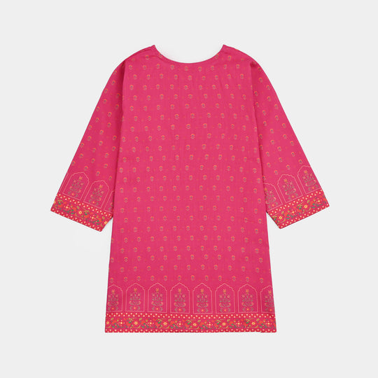 Girls Cotton Slub Printed 2pcs Lily-Shock.Pink