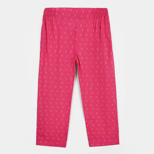 Girls Cotton Slub Printed 2pcs Lily-Shock.Pink