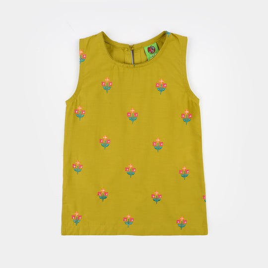 Infant Girls Cotton Poplin Emb 2Pcs Little Blooming-Olive.Green