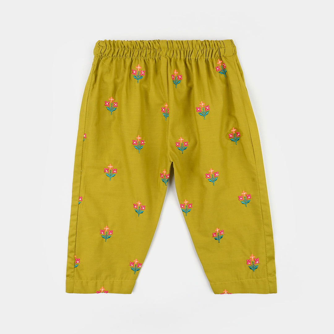Infant Girls Cotton Poplin Emb 2Pcs Little Blooming-Olive.Green