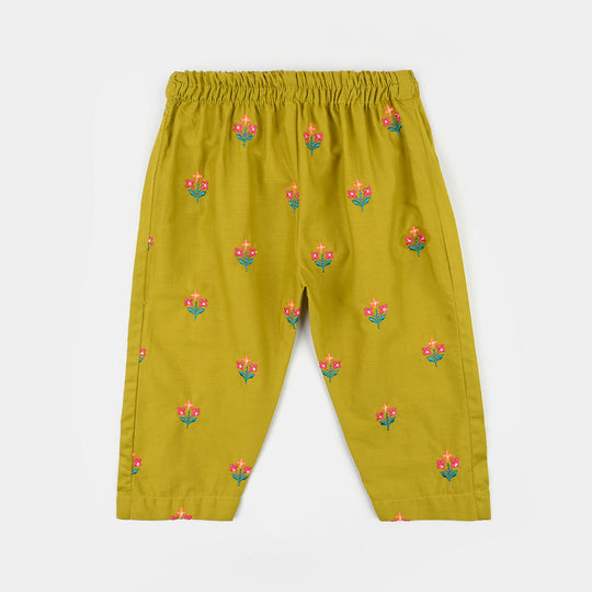Infant Girls Cotton Poplin Emb 2Pcs Little Blooming-Olive.Green