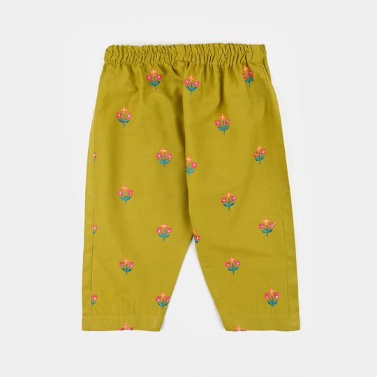 Infant Girls Cotton Poplin Emb 2Pcs Little Blooming-Olive.Green