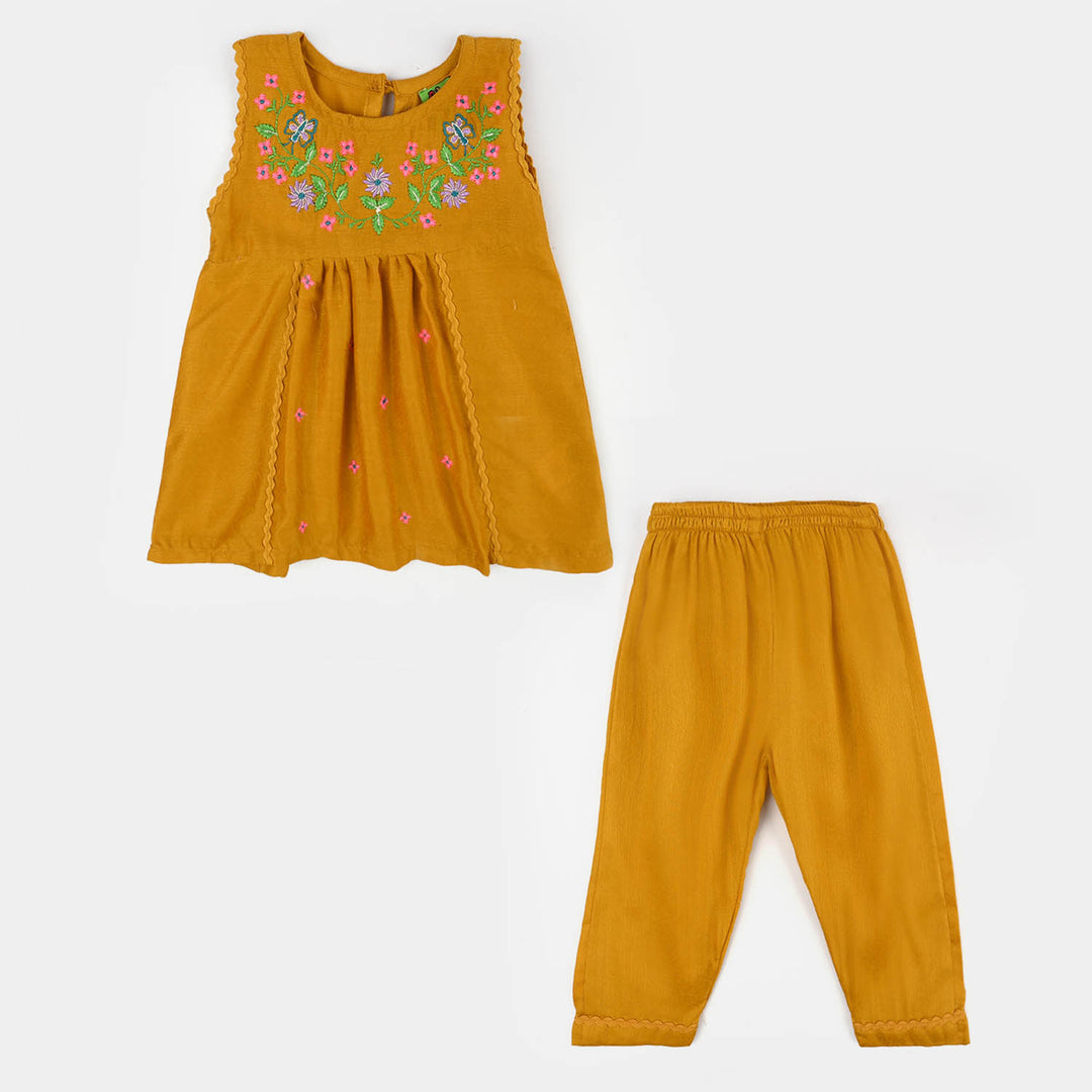 Infant Girls Cotton Jacquard Emb 2Pcs Little Diva-Mustard