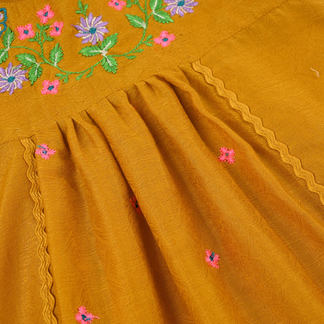 Infant Girls Cotton Jacquard Emb 2Pcs Little Diva-Mustard