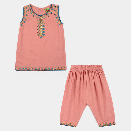 Infant Girls Cotton Jacquard 2Pcs - Pink