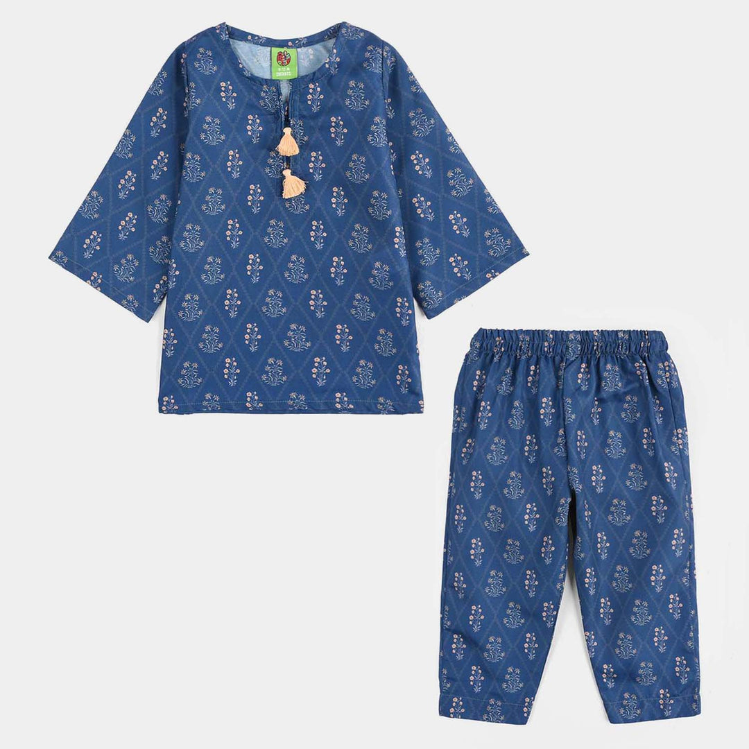 Infant Girls Poly Lawn Printed 2Pcs Rangrez-Blue