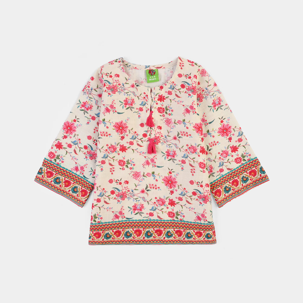 Infant Girls Cotton Slub Printed 2Pcs Rose-Multi