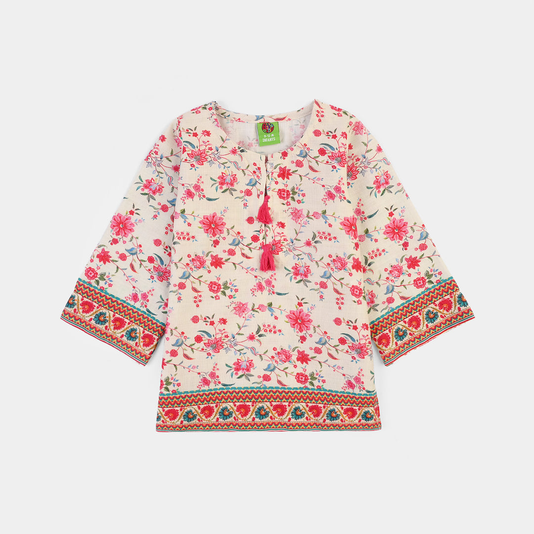 Infant Girls Cotton Slub Printed 2Pcs Rose-Multi