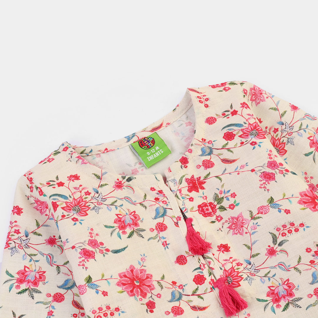 Infant Girls Cotton Slub Printed 2Pcs Rose-Multi