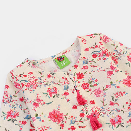 Infant Girls Cotton Slub Printed 2Pcs Rose-Multi