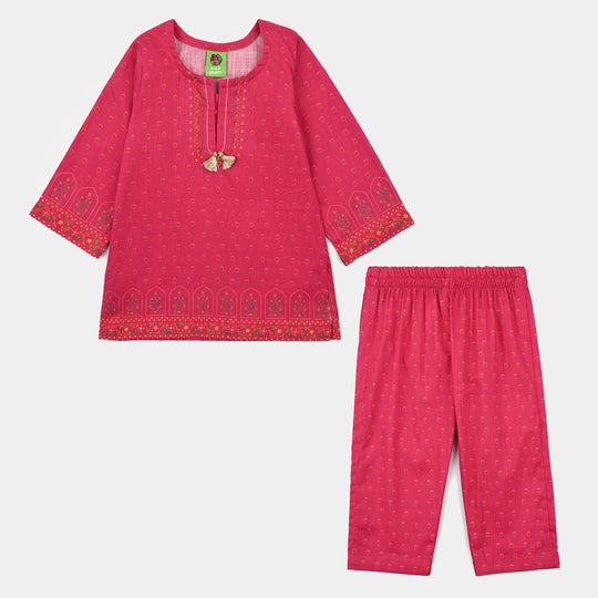 Infant Girls Cotton Slub Printed 2Pcs Lily-Shock.Pink