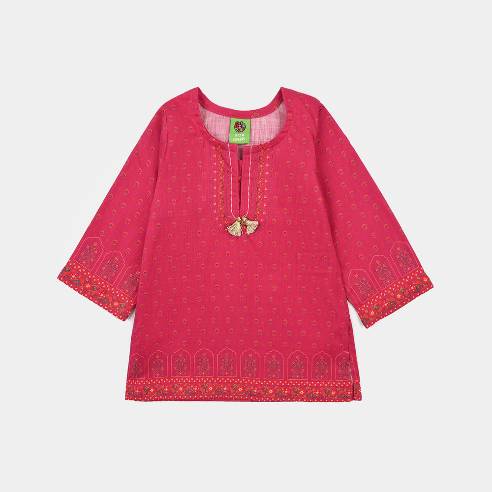 Infant Girls Cotton Slub Printed 2Pcs Lily-Shock.Pink