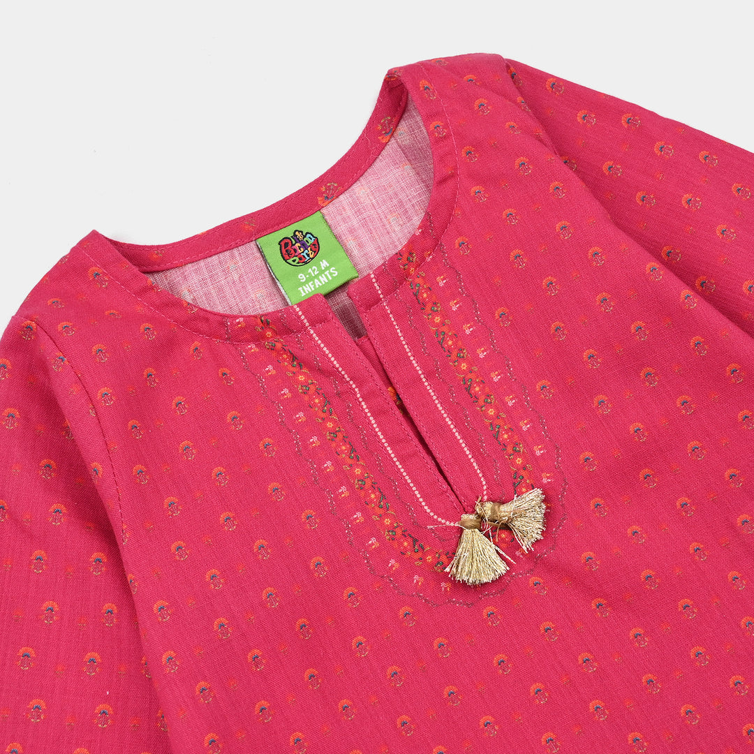 Infant Girls Cotton Slub Printed 2Pcs Lily-Shock.Pink
