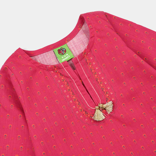 Infant Girls Cotton Slub Printed 2Pcs Lily-Shock.Pink