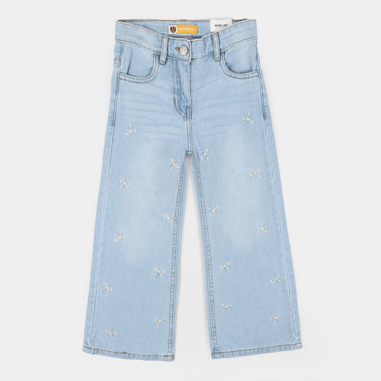 Girls Denim rigid Pant Bow-Light Blue