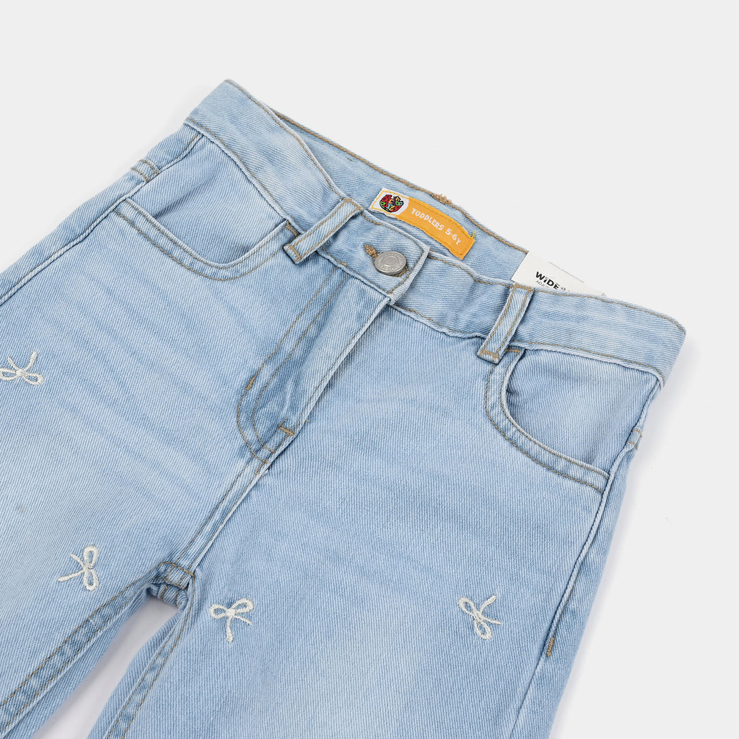 Girls Denim rigid Pant Bow-Light Blue