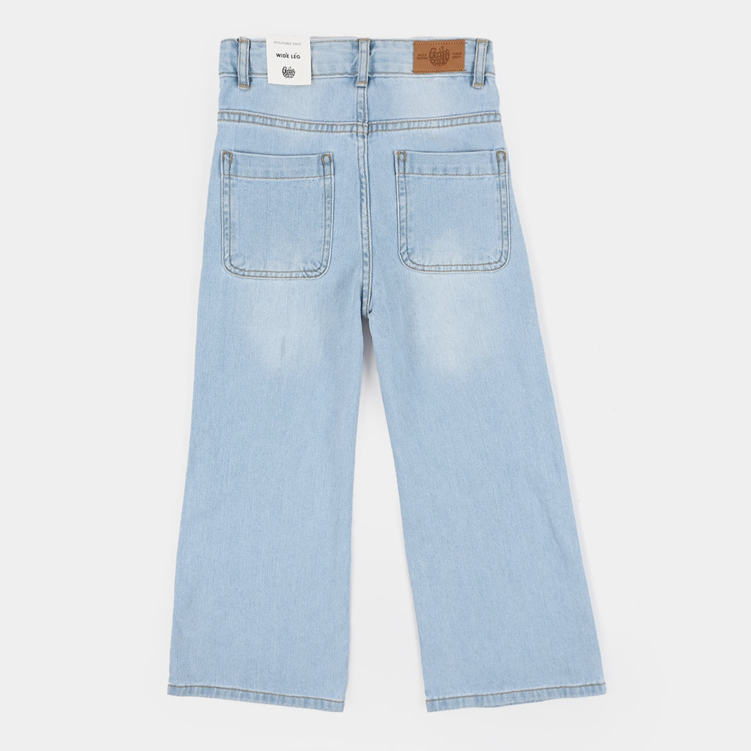 Girls Denim rigid Pant Bow-Light Blue
