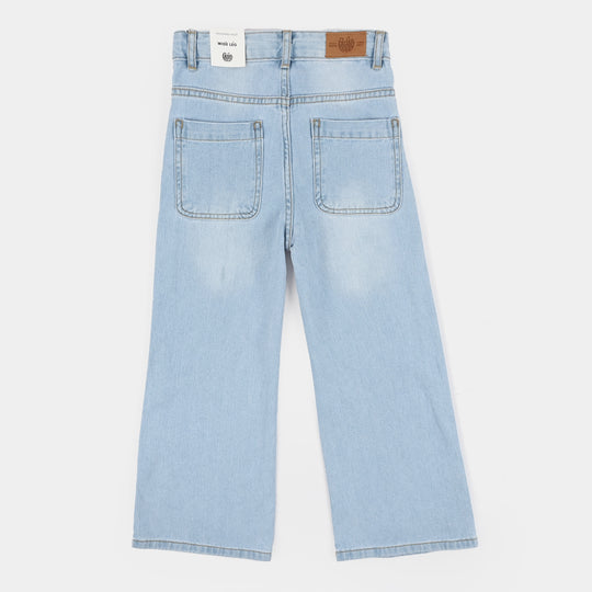 Girls Denim rigid Pant Bow-Light Blue