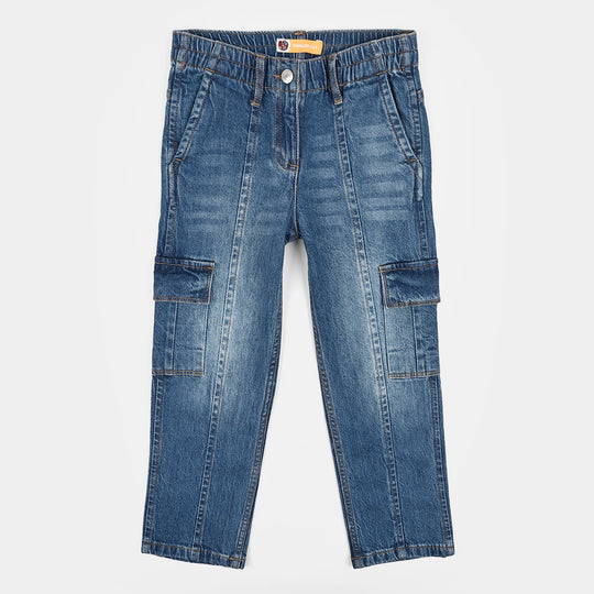 Girls Denim rigid Pant Seams-Mid Blue