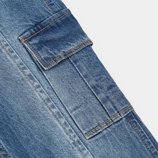 Girls Denim rigid Pant Seams-Mid Blue