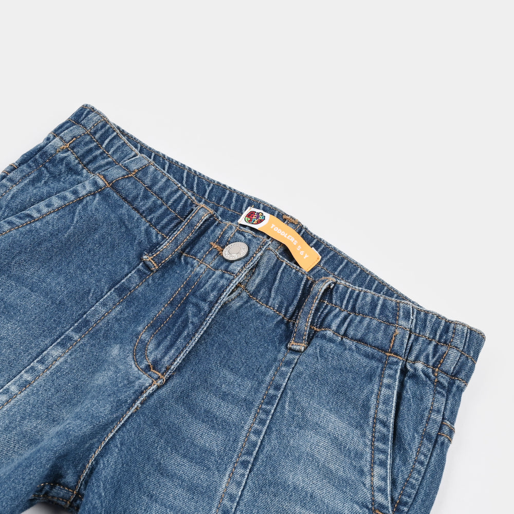 Girls Denim rigid Pant Seams-Mid Blue