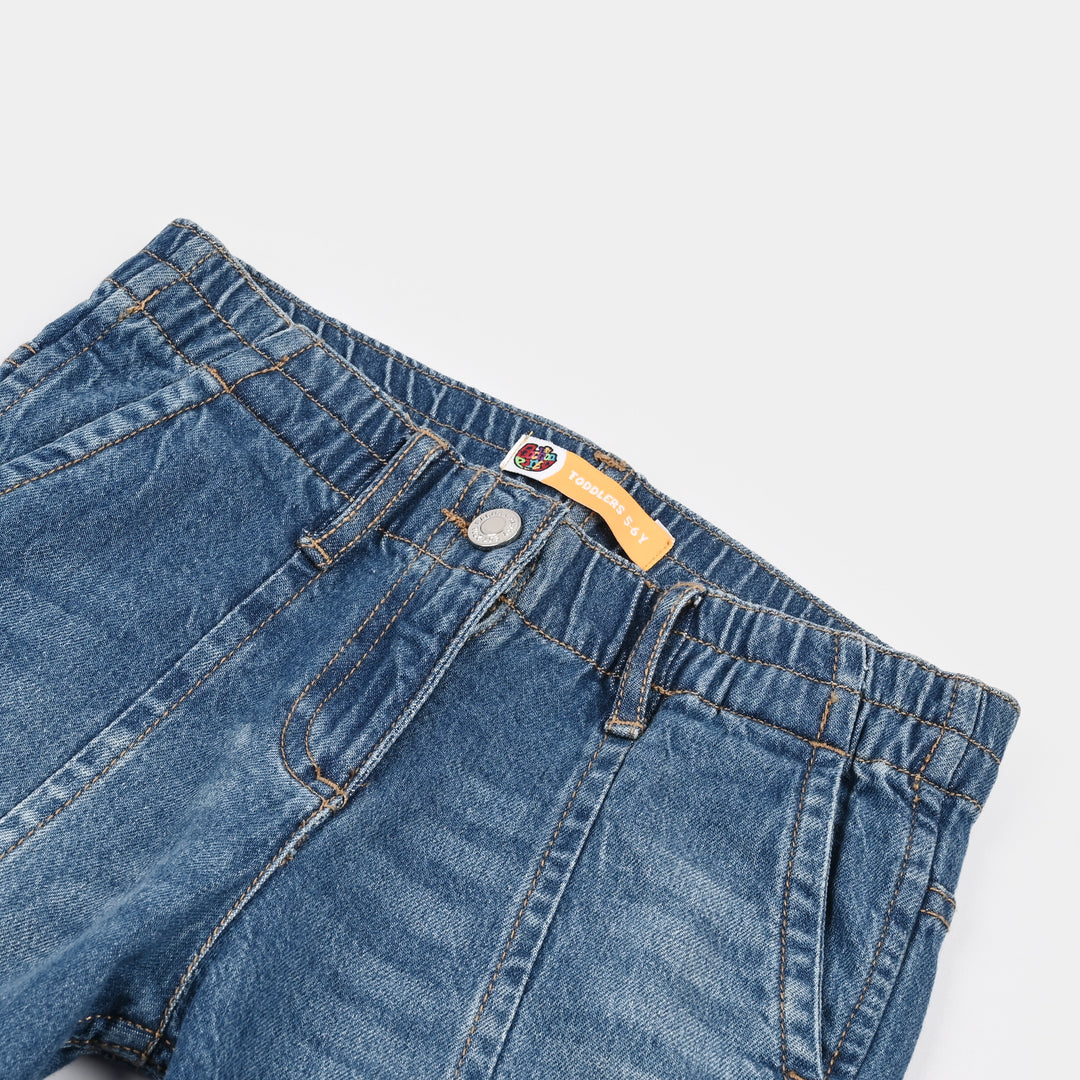 Girls Denim rigid Pant Seams-Mid Blue