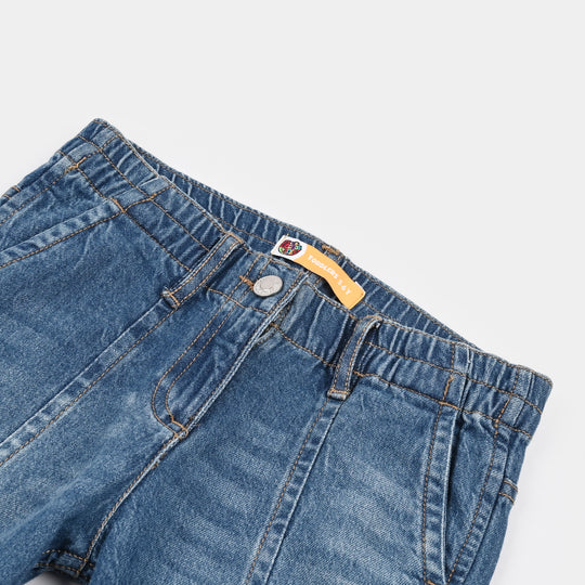 Girls Denim rigid Pant Seams-Mid Blue