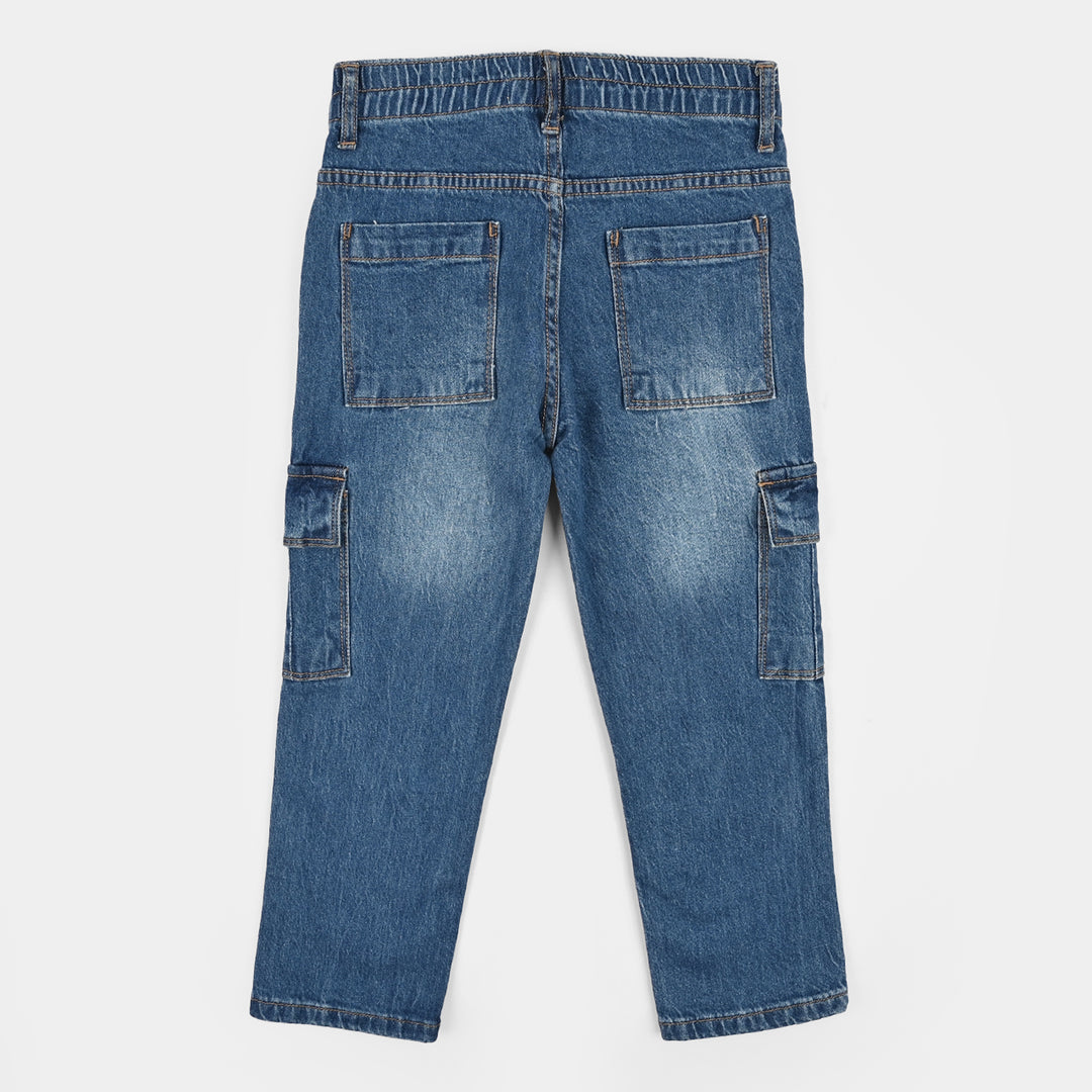 Girls Denim rigid Pant Seams-Mid Blue