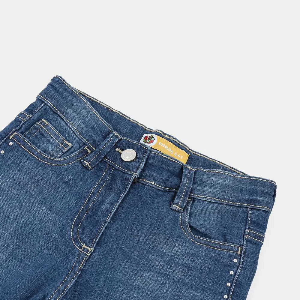 Girls Denim rigid Pant Slit-Mid Blue