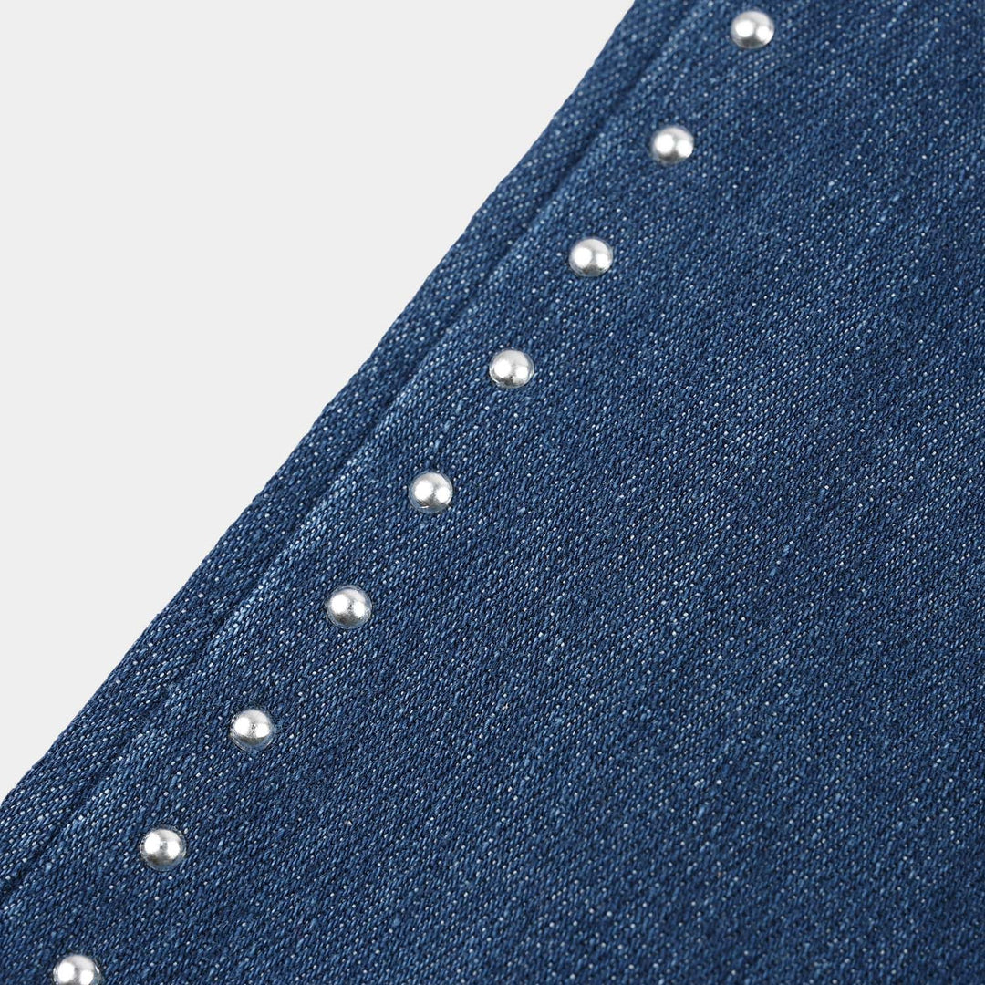 Girls Denim rigid Pant Slit-Mid Blue