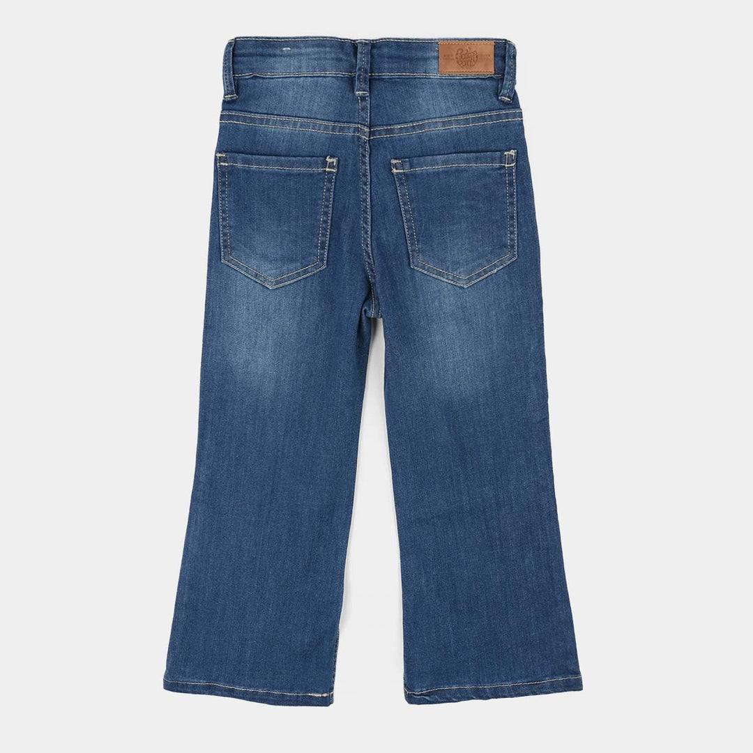 Girls Denim rigid Pant Slit-Mid Blue