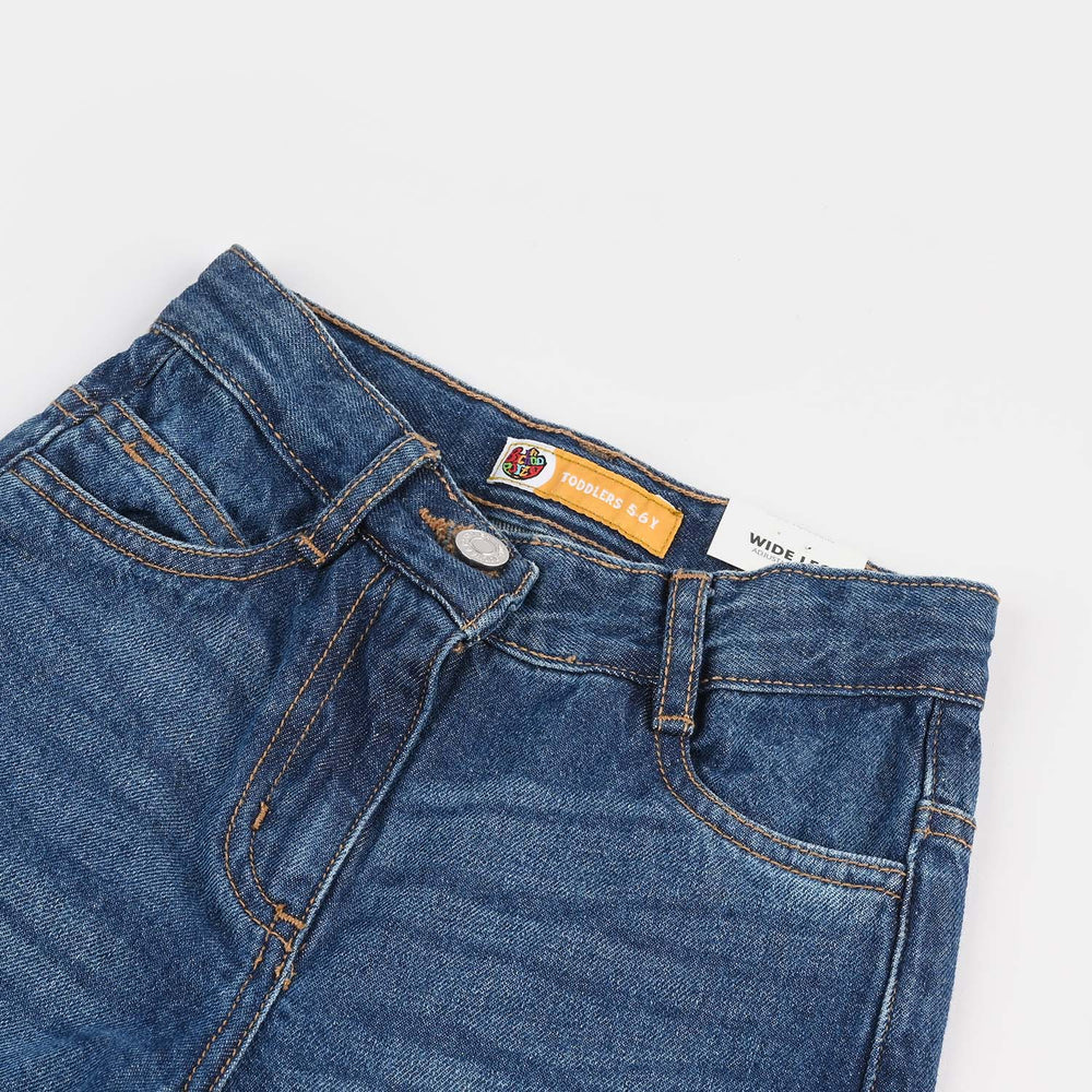 Girls Denim Rigid Pant Folded - Dark Blue