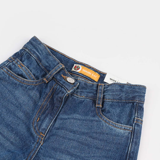 Girls Denim Rigid Pant Folded - Dark Blue