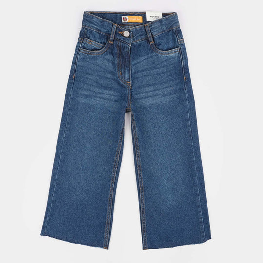 Girls Denim Rigid Pant Folded - Dark Blue