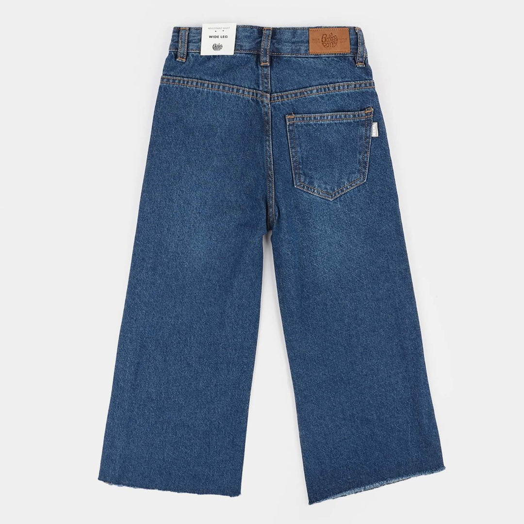 Girls Denim Rigid Pant Folded - Dark Blue