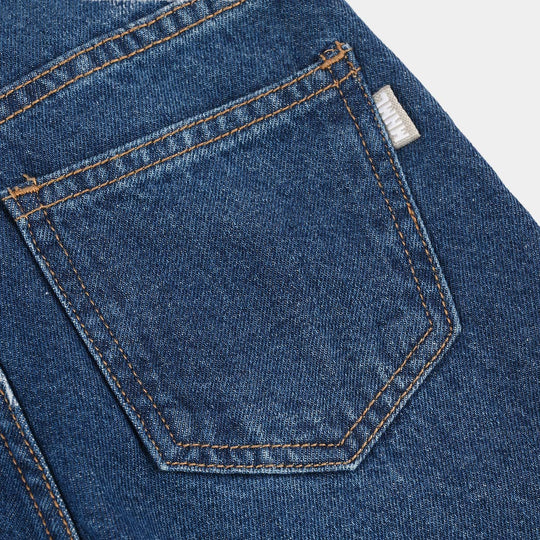 Girls Denim Rigid Pant Folded - Dark Blue