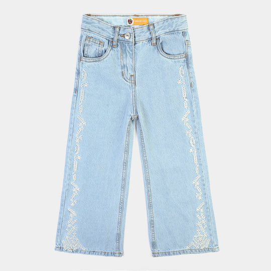 Girls Denim rigid Pant Petals-Blue