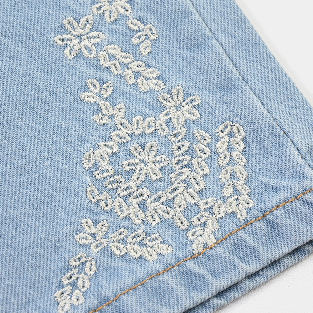 Girls Denim rigid Pant Petals-Blue
